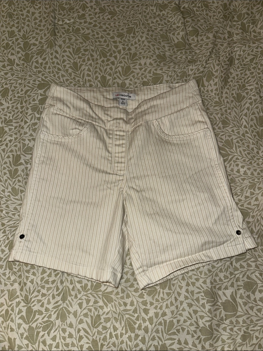 Liz Claiborne Cream and White Striped Women’s Bermuda Shorts